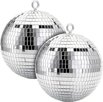 Suwimut 2 Pack Disco Light Mirror Ball, 8 Inches Cool and Fun Large Silver Hanging Disco Ball wit... | Amazon (US)