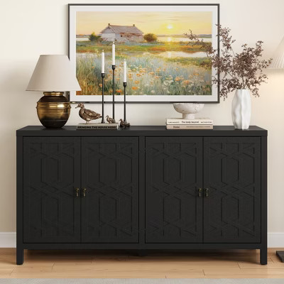 Heynemo Sideboard Buffet Cabinet with Storage, 60'' Mid Century Modern Storage Cabinet with 4 Doors and Adjustable Shelves, Accent Cabinet, Black | Target