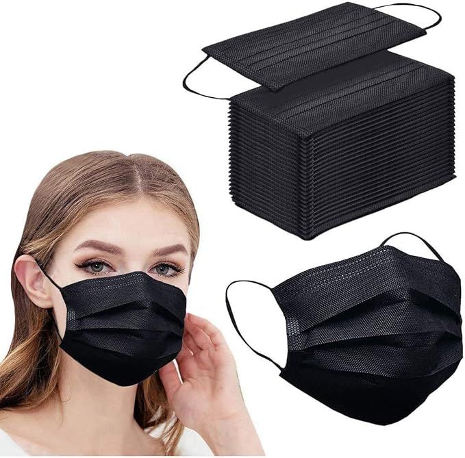 100pcs Black Disposable Face Mask 3-ply Black Face Masks Breathable | Amazon (US)