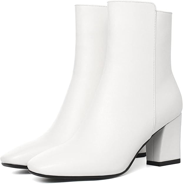 Caradise Womens High Chunky Heeled Boots Zip Up Square Toe Ankle Booties | Amazon (US)