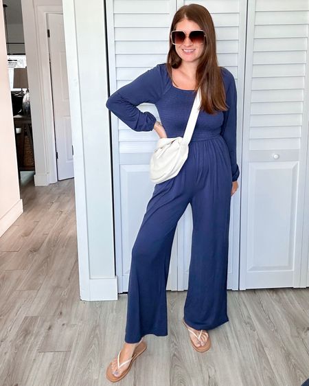 Obsessing over this long sleeve, smock jumpsuit! It’s so comfortable and stretchy and love that the bodice is smocked! Wearing a size small and also available in other color options!

#LTKStyleTip #LTKOver40 #LTKFindsUnder50