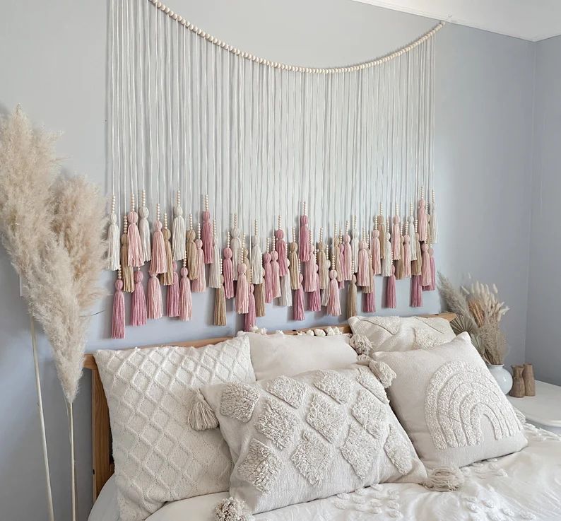 Pinks  Neutrals Tassel Hanging / Textured Hanging / Above Bed | Etsy | Etsy (US)