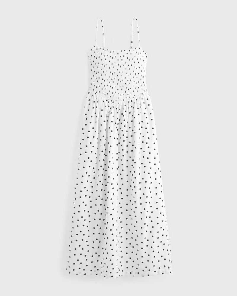 Dipped-Waist Smocked Midi Dress | Abercrombie & Fitch (US)