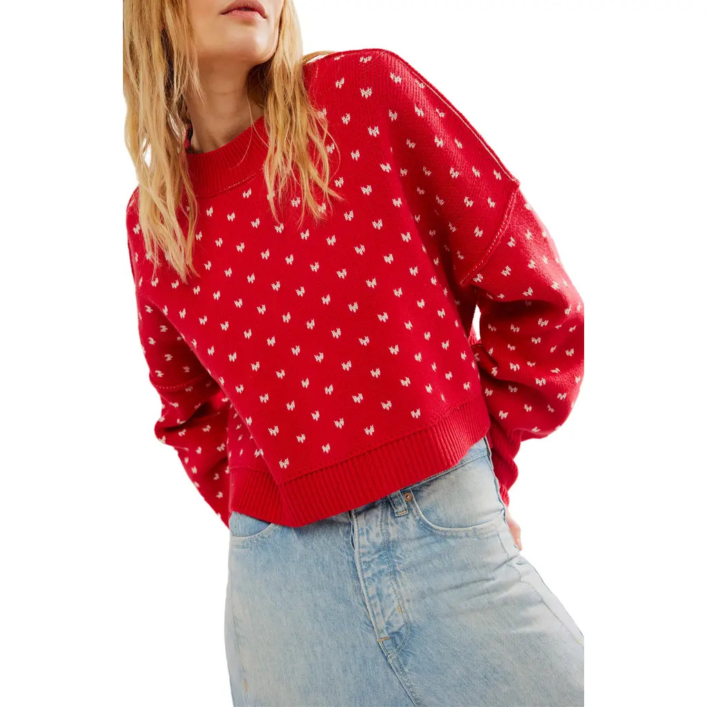Free People Easy Street Oversize Crop Sweater in Red Combo at Nordstrom Rack, Size Medium | Nordstrom Rack