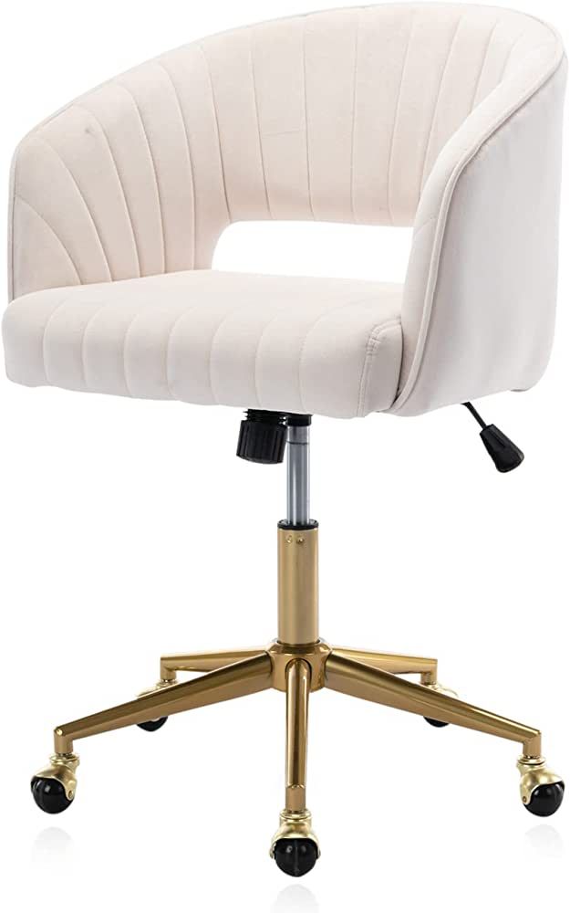 Kiztir Velvet Home Office Chair, Modern Swivel Desk Chair with Gold Base, Round Solid Wheel, Adju... | Amazon (US)