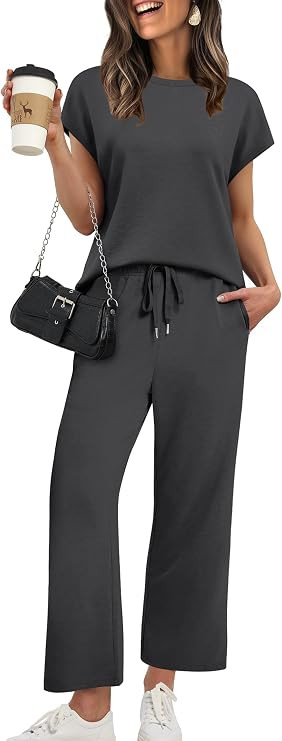 XIEERDUO Women's Cap Sleeve Lounge Sets 2 Piece Travel Outfits Airport Tracksuits Wide Leg Lounge... | Amazon (US)