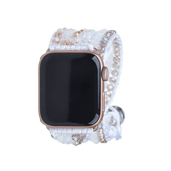 Jade Beads on White Apple Watch Strap | Victoria Emerson