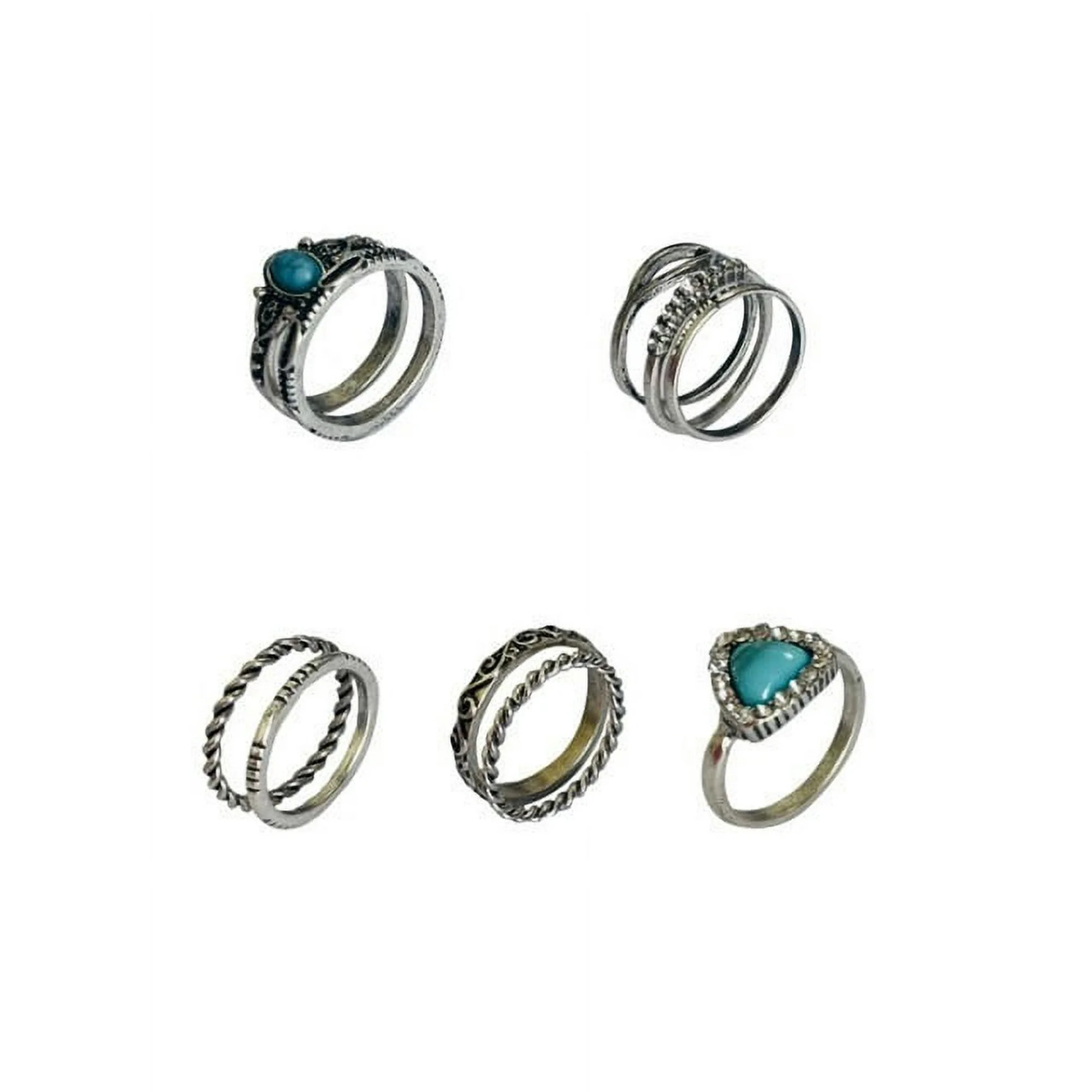 No Boundaries 10pk Faux Turq Boho Rings - Walmart.com | Walmart (US)