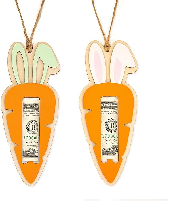 2 Pack Easter Bunny Money Holder for Cash, Easter Basket Stuffers Gift, Wooden Carrot Money Holde... | Amazon (US)