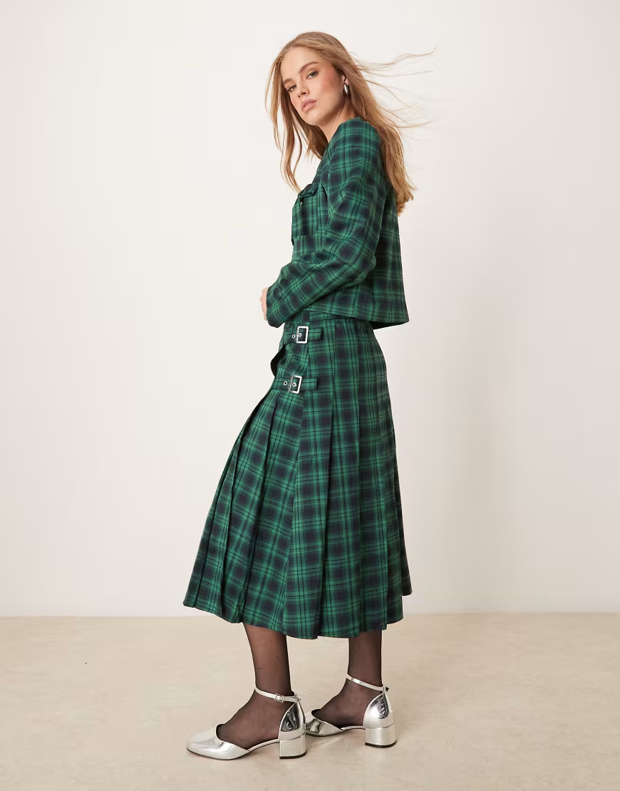 Neon Rose tartan midi kilt skirt in navy - part of a set | ASOS (Global)