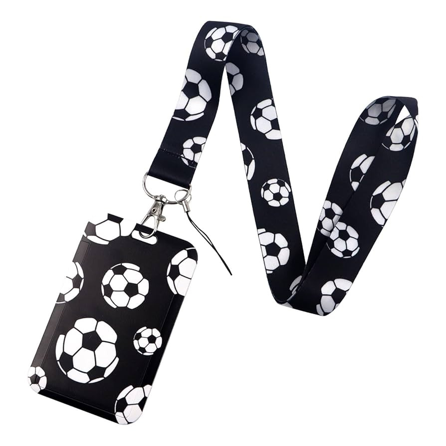 Soccer Badge Holder with Lanyard, Vertical Name Tag with Neck and Wrist Lanyard, Black Football L... | Amazon (US)