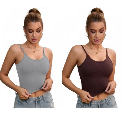 INSPIRE CHIC 2 Pcs Women's Adjustable Sleeveless Tank Ribbed Spaghetti Straps Shapewears Camisoles 1 Gray 1 Brown Small | Target