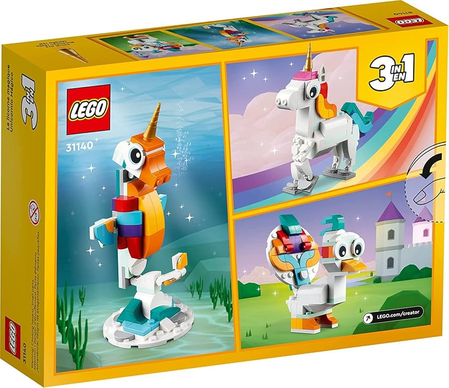 LEGO Creator 3 in 1 Magical Unicorn Toy, Transforms from Unicorn to Seahorse to Peacock, Rainbow ... | Amazon (US)