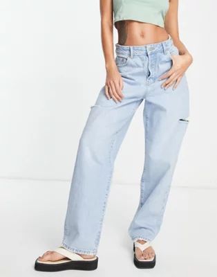 Dr Denim Bella balloon leg jeans with rip in light wash blue | ASOS (Global)