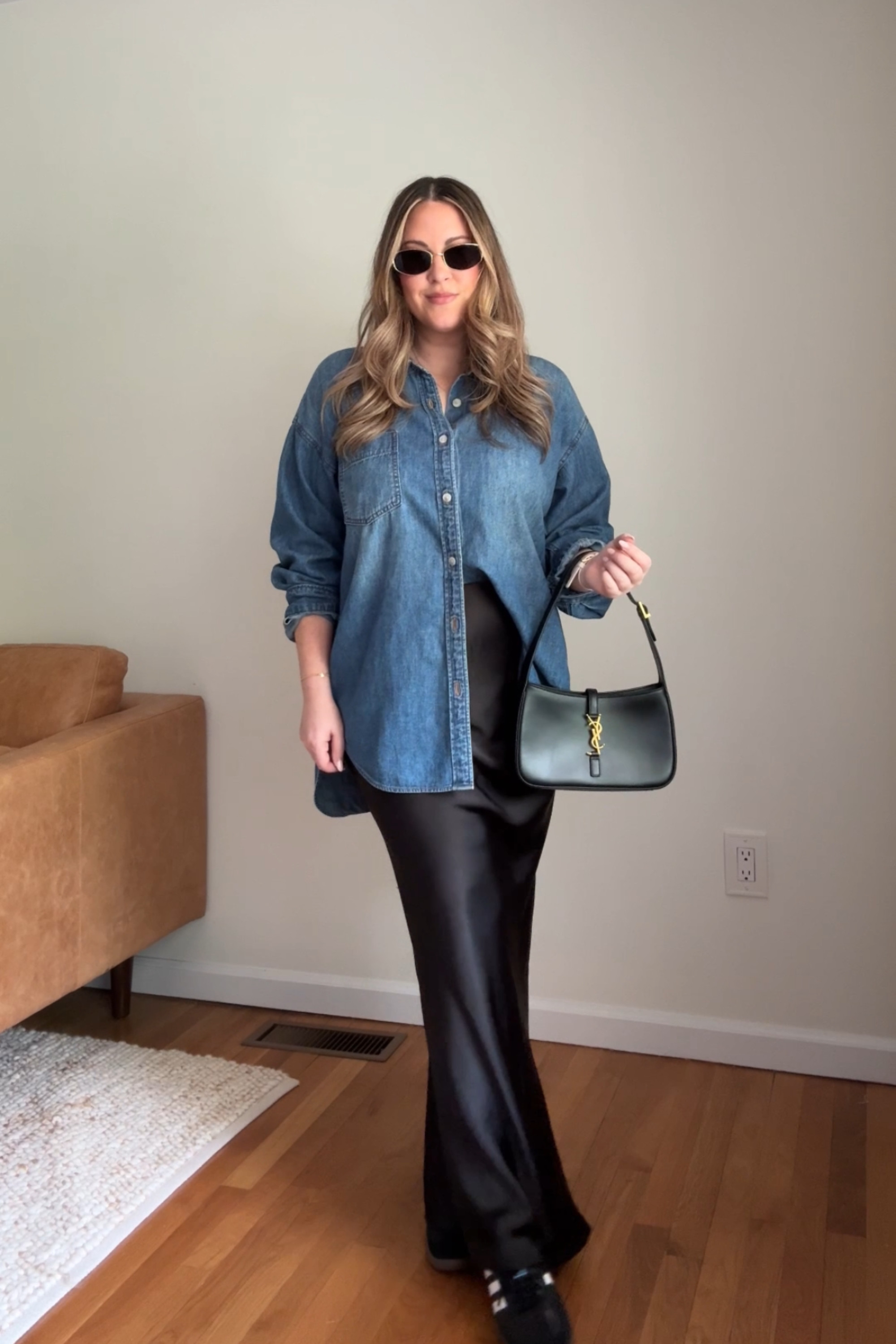 Spring Capsule 〰️ Ways to wear a satin skirt. Skirt is old REVOLVE so linking similar! M in denim shirt in "Kiss + Tell Blue".

satin skirt outfit, maxi skirt outfit, black maxi skirt, black satin skirt, spring outfits, workwear outfit, spring capsule wardrobe 

 #LTKSeasonal #LTKFindsUnder100 #LTKStyleTip