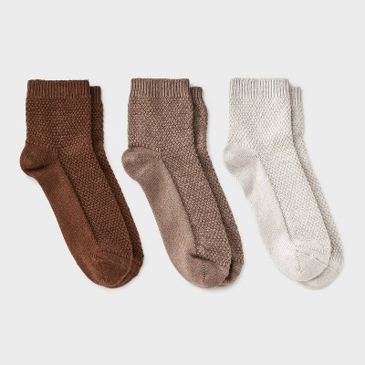 Women's Textured Stitch 3pk Ankle Socks - Universal Thread™ Gray/Taupe/Brown 4-10: Cotton Blend, Tagless, Smooth Toe Seams | Target