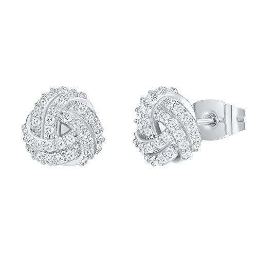 PAVOI Sterling Silver Cubic Zirconia Love Knot Stud Earrings, Plated in 14K White Gold | Amazon (US)
