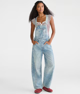 Barrel Leg Denim Overalls | Aeropostale