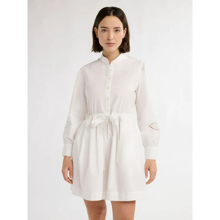 Free Assembly Women’s Cotton Tie Front Mini Dress with Long Sleeves, Sizes XS-XXXL | Walmart (US)