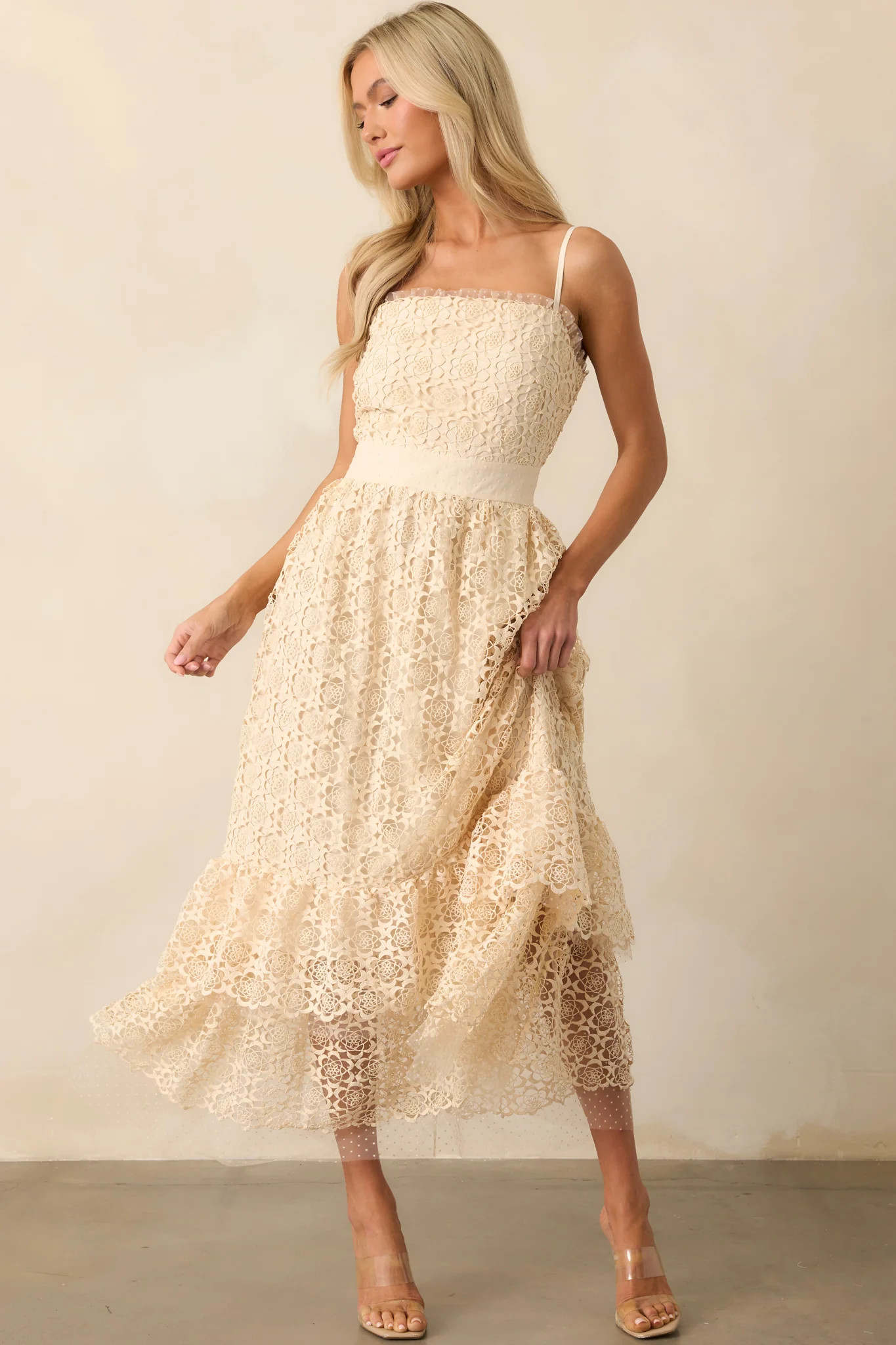 In The Long Run Natural Embroidered Midi Dress | Red Dress