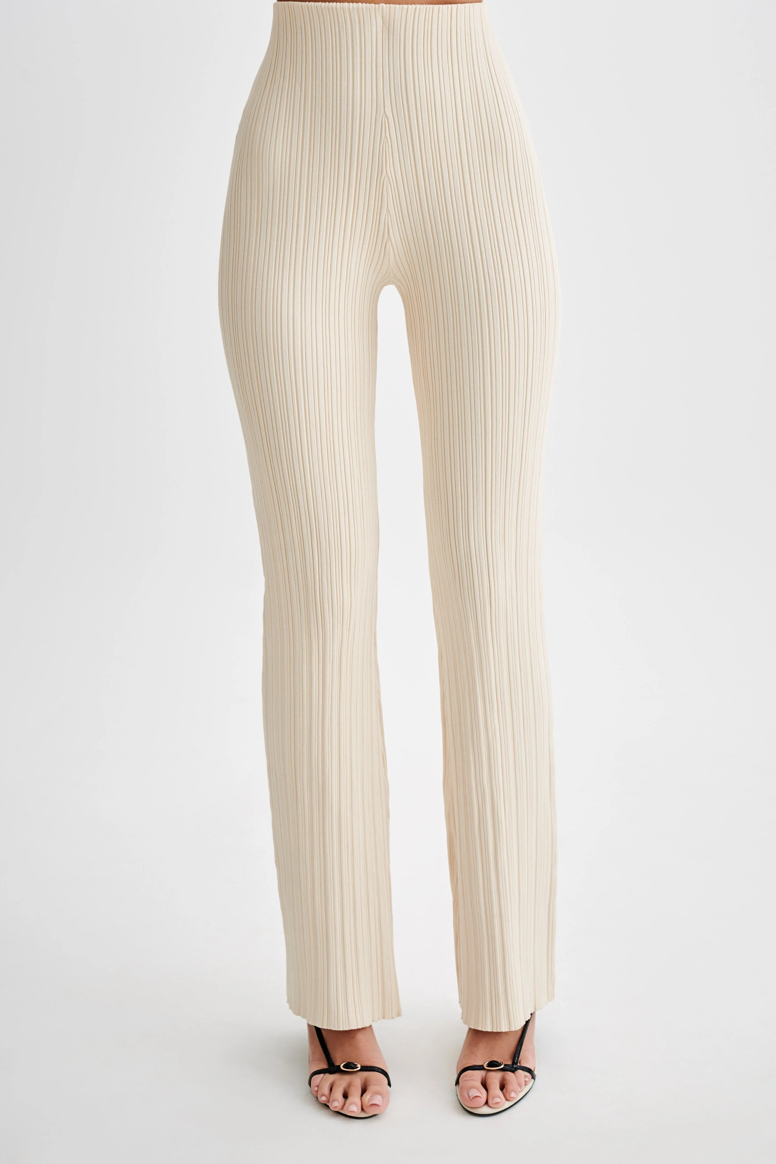 Chiara Straight Leg Rib Knit Pant - Cream | MESHKI US