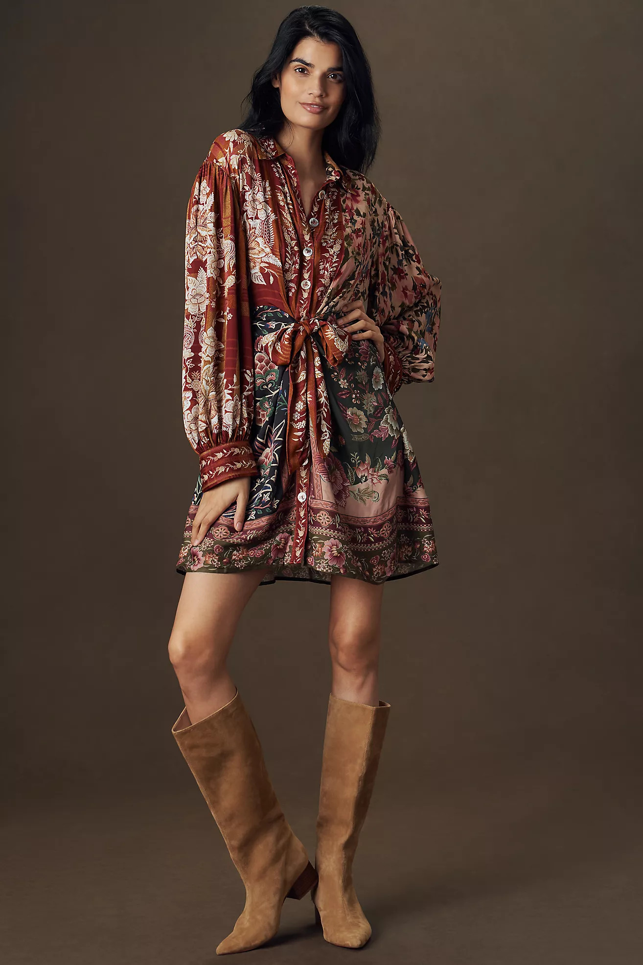 Farm Rio Winter Garden Mix Mini Shirt Dress | Anthropologie (US)