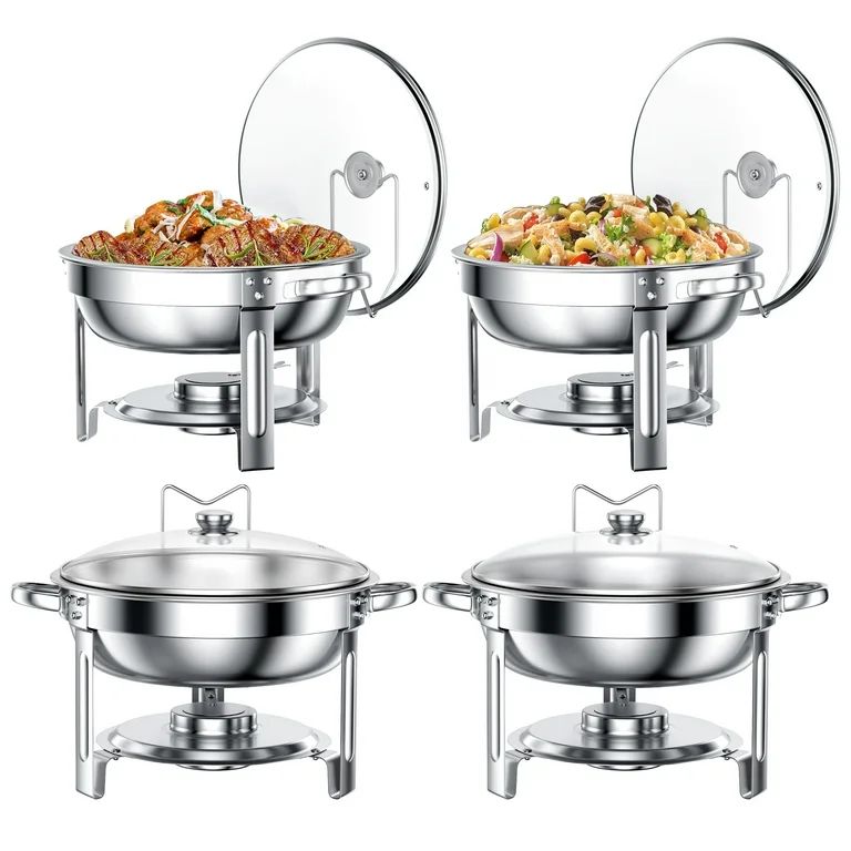 Chafing Dish Buffet Set 4 Pack, TINANA 5QT Stainless Steel Chafing Dishes for Buffet with Glass L... | Walmart (US)