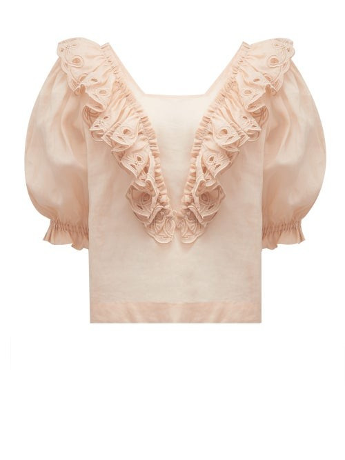 Innika Choo - Anite Eayte Ruffled Linen Blouse - Womens - Beige | Matches (UK)