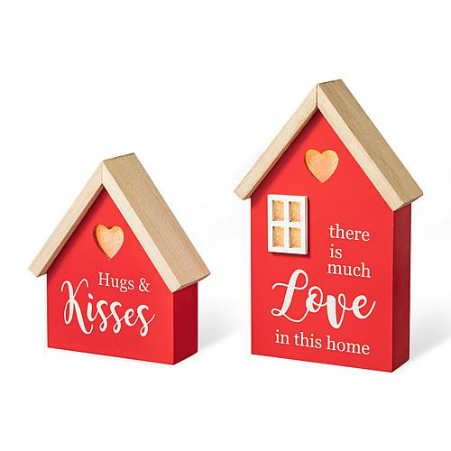 Glitzhome Set of 2 Lighted Valentine's Wooden House-shaped Table Decor | HSN