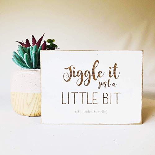 Etch & Ember Funny Bathroom Signs - Jiggle it Just a Little Bit - Farmhouse Style Decor - Rustic ... | Amazon (US)