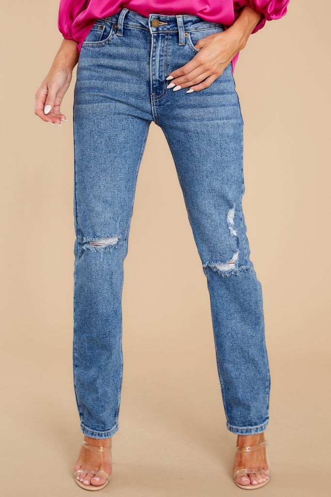 All The Rage Medium Wash Distressed Straight Jeans | Red Dress 