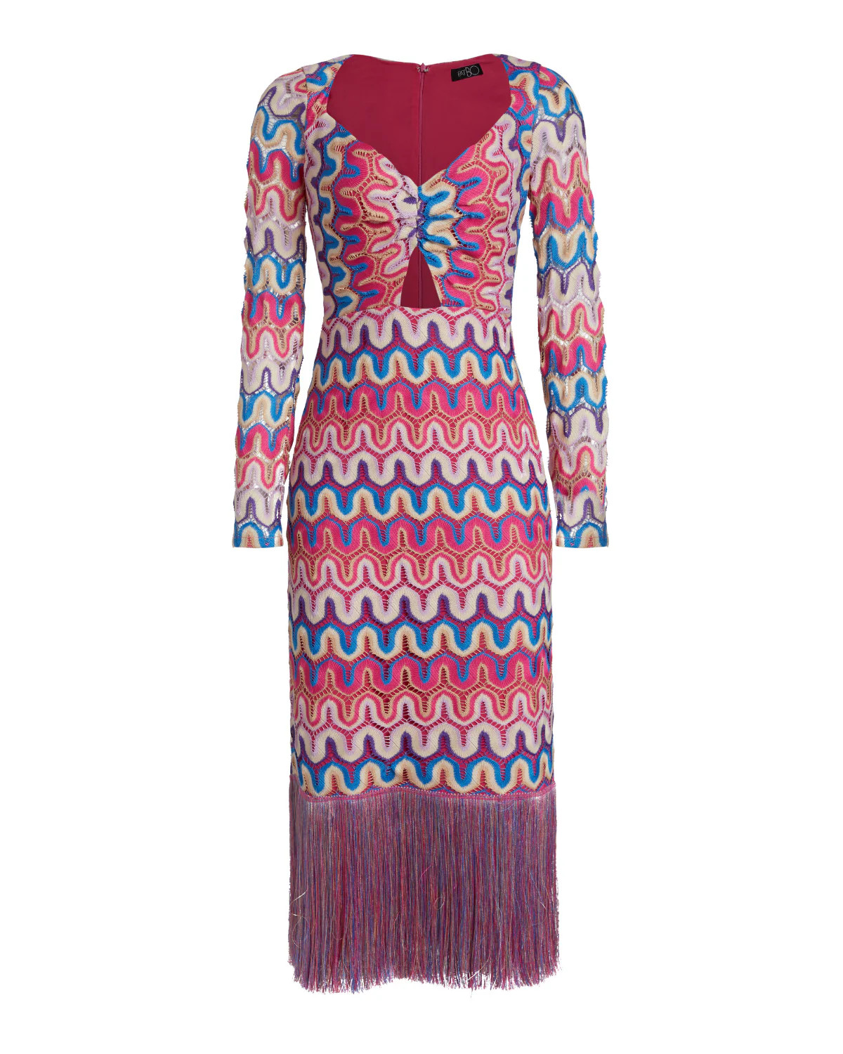 CROCHET CUT-OUT FRINGE TRIM MIDI DRESS | PatBO