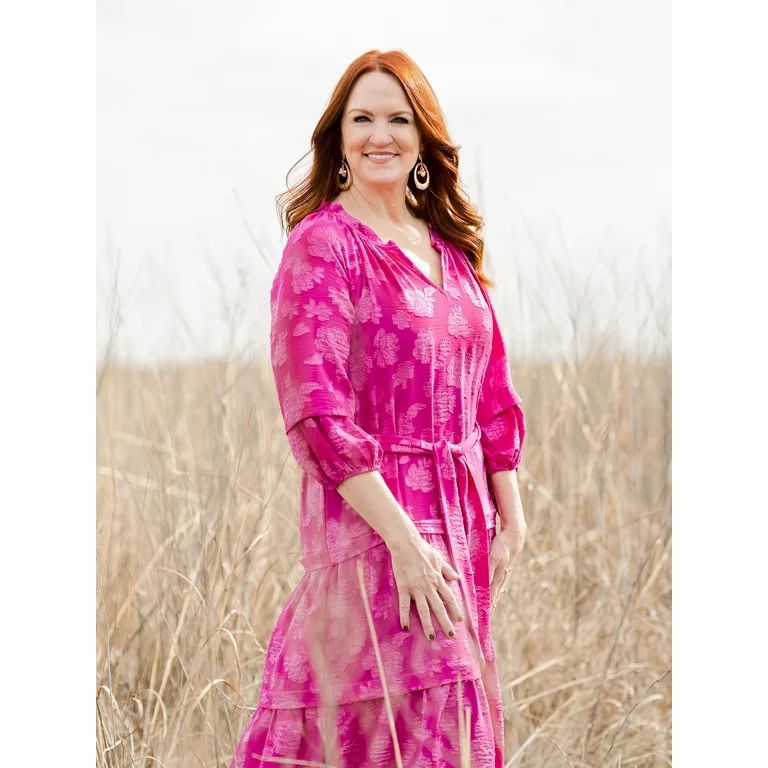 The Pioneer Woman 3/4 Sleeve Tiered Ruffle Midi Dress, Sizes S-3X, Women’s - Walmart.com | Walmart (US)