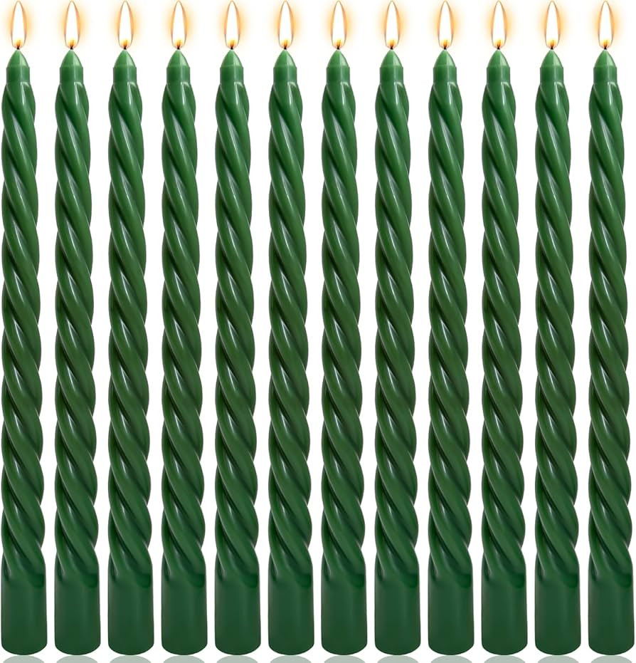10 Inch Hunter-Green Twisted Taper Candles Set for Christmas and Spring, 12 Pack Unscented Dripel... | Amazon (US)