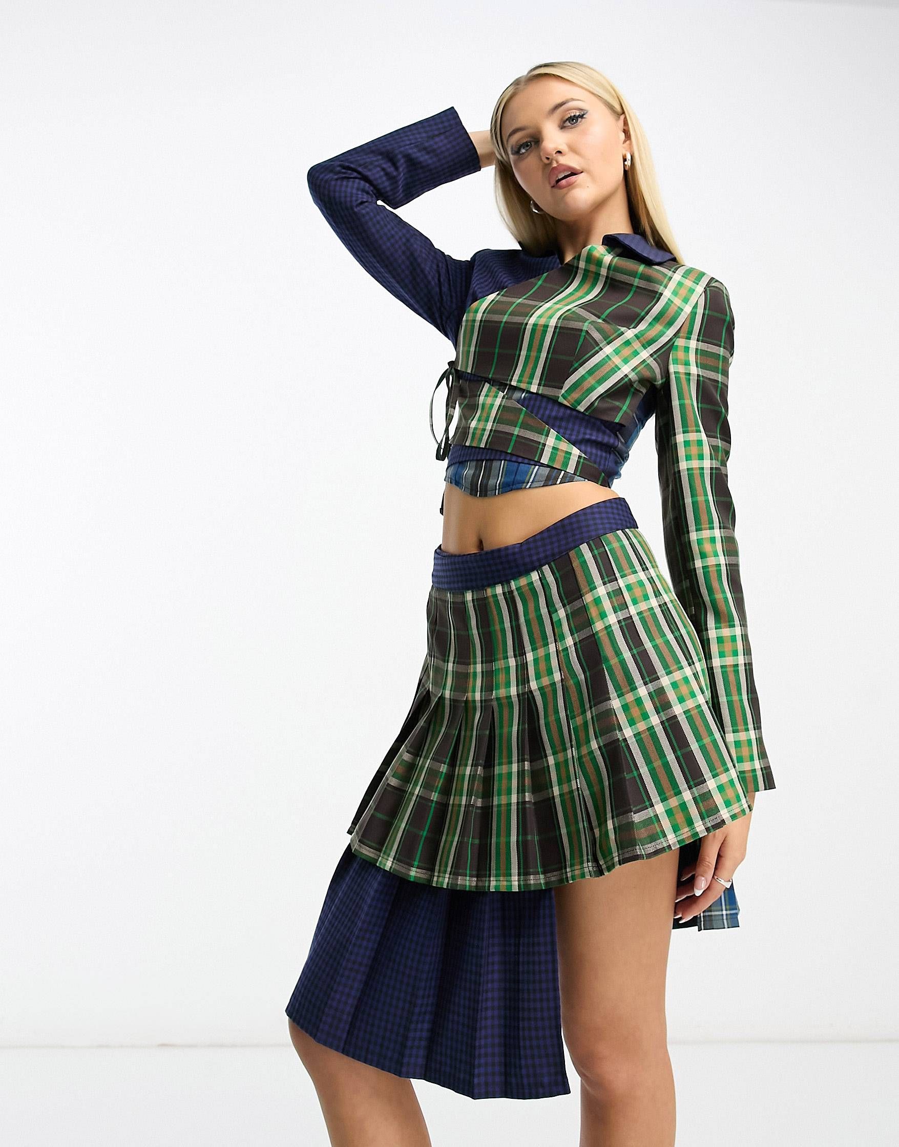 COLLUSION spliced check skirt with stepped detail at hem in multi | ASOS (Global)