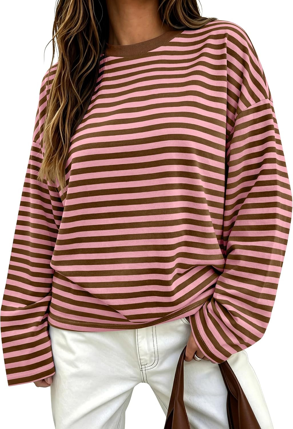 ANRABESS Womens Long Sleeve Shirts Oversized Striped Tops | Amazon (US)