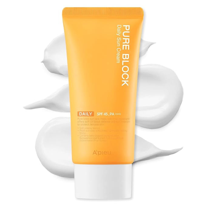 A'PIEU Pure Block Daily Sunscreen Cream SPF45/PA+++ 1.69 fl oz (50ml) | Non-Greasy No White Cast ... | Amazon (US)