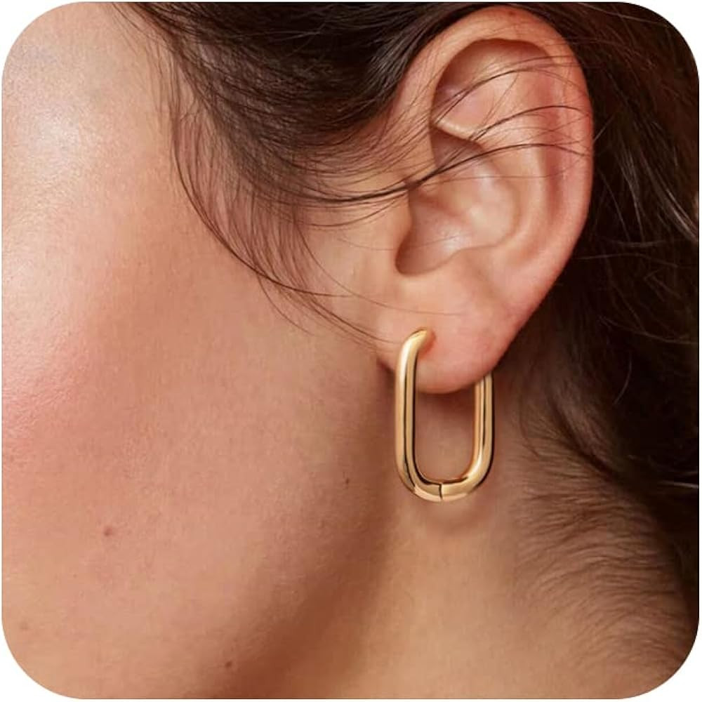 Awvialy Chunky Gold Hoop Earrings for Women, Dainty Gold Hoops Earrings 14K Gold Plated Lightweig... | Amazon (US)