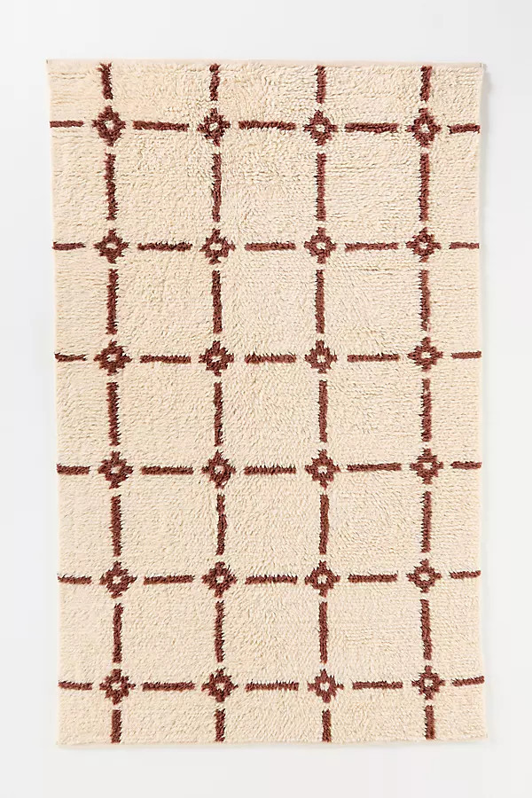 Neutral Grid Handwoven Cotton Wool Blend Shag Geometric Rug | Anthropologie (US)