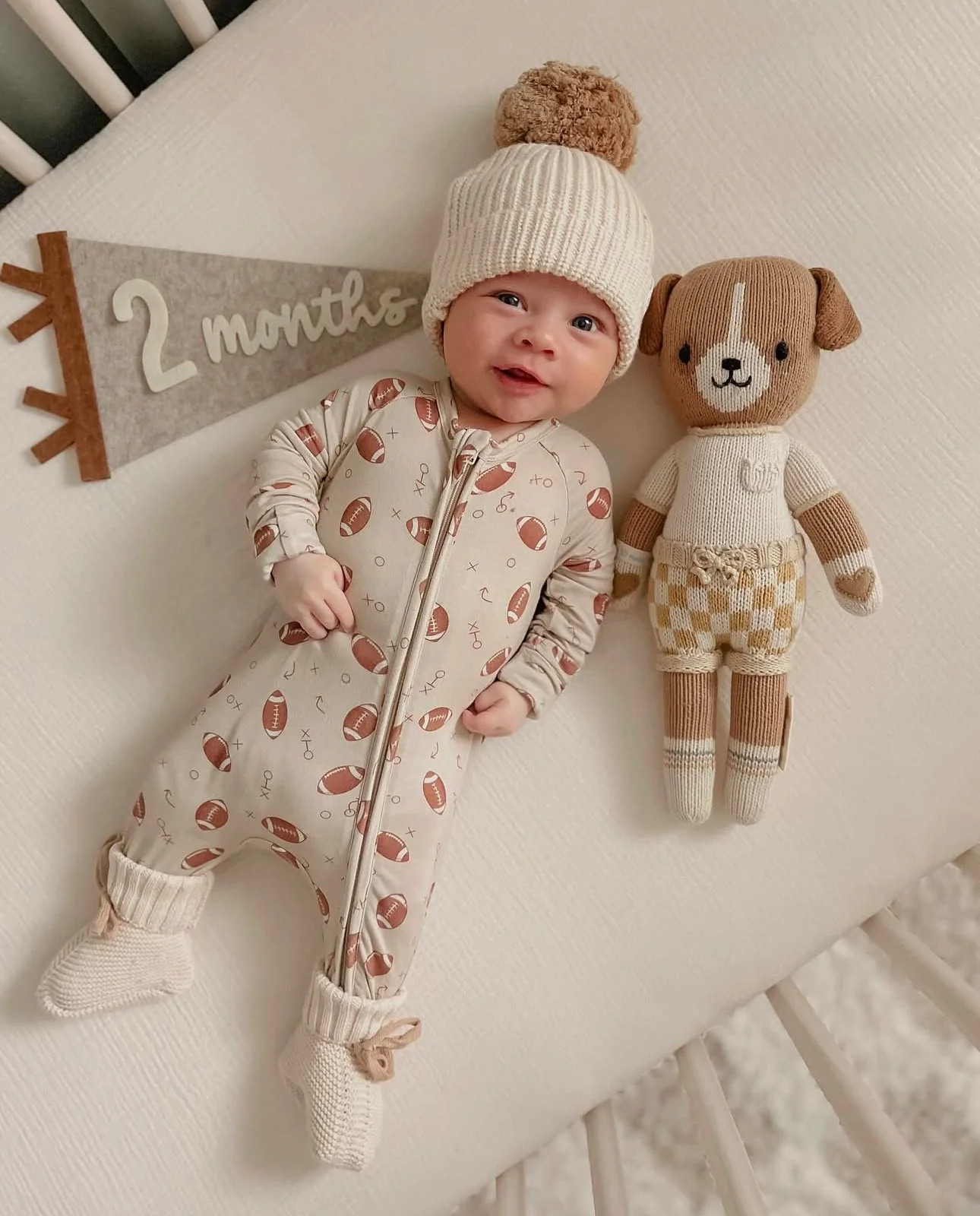 Tan Football Zipper Romper | In My Jammers