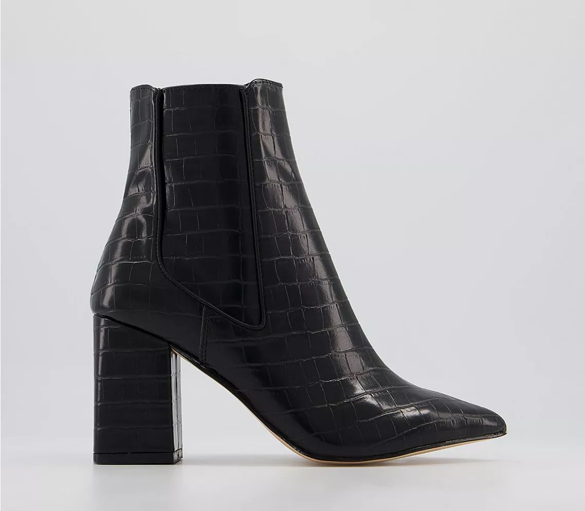 Office
								Ankara Point Block Heel Boots
								Black Croc | OFFICE London (UK)