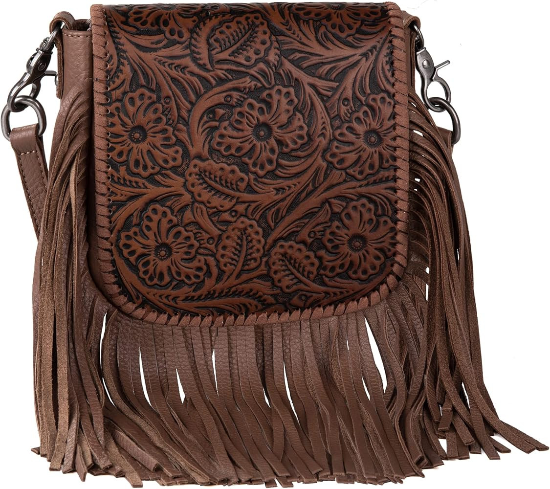 Montana West Genuine Leather Fringe Purse Western Crossbody Bag for Women | Amazon (US)