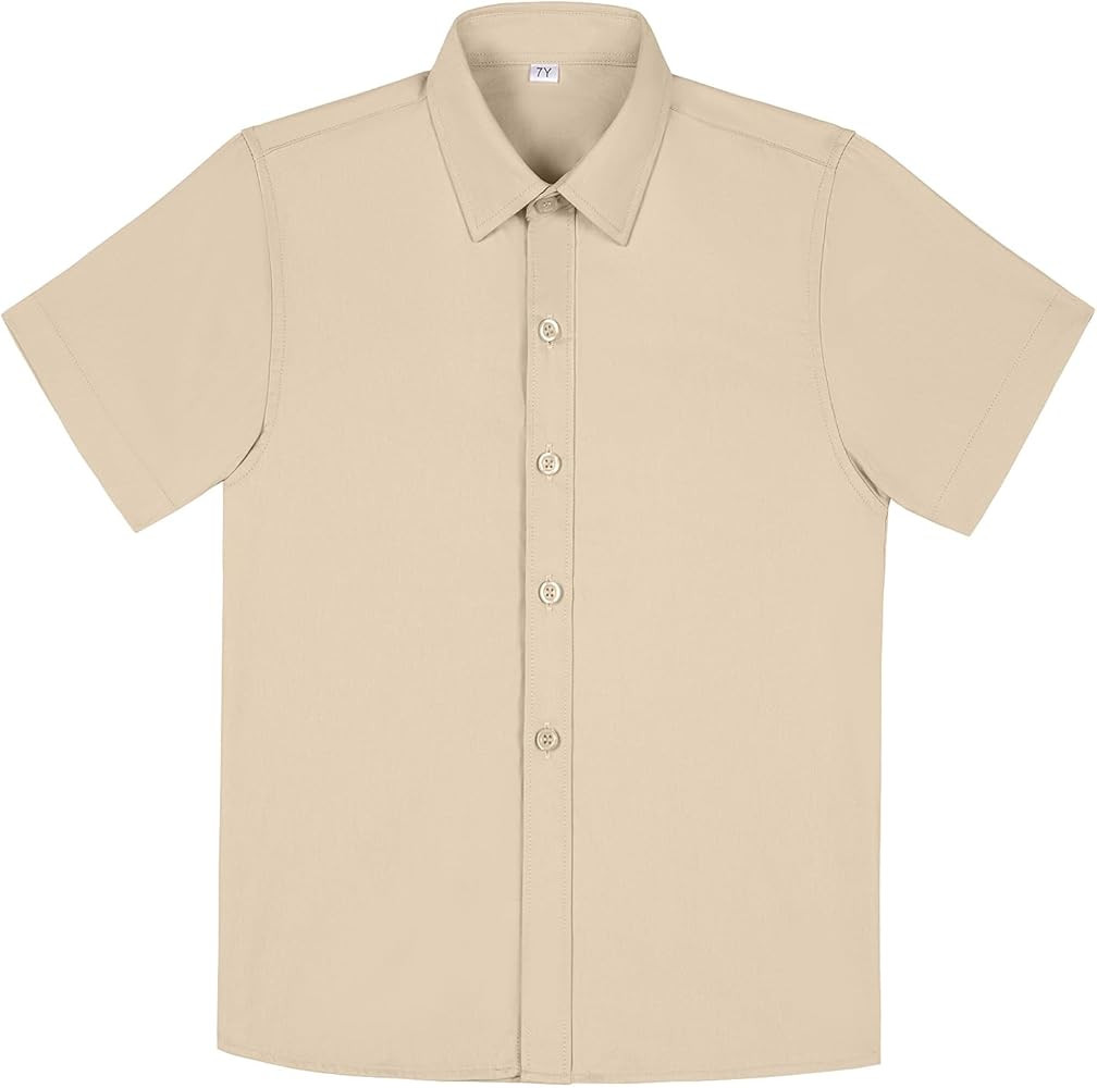 Boy's Long Sleeve Button-Down Shirt Kids Soild Collar Fashion Dress Shirts, Boys Short Sleeve Top... | Amazon (US)