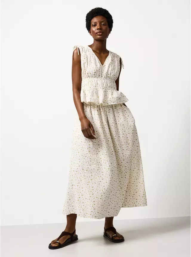 Cream Floral Print Shirred Sleeveless Co-ord Top 16 | Tu Clothing