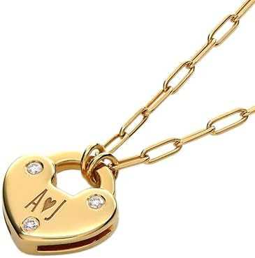 OAK & LUNA - Custom Initial Lock Necklace - Sterling Silver, 18K Gold Plated or 14K Solid Gold - ... | Amazon (US)
