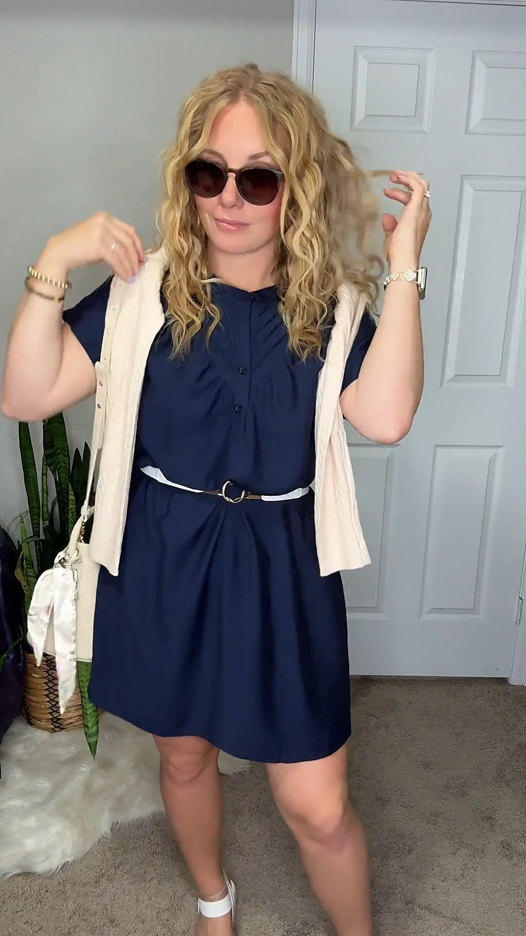 Navy summer dress with a belt wedge heels, cable knit sweater and bucket bag purse





Summer workwear, Size 6/8 summer outfit ideas, midsize summer outfit, casual summer style, denim shorts outfit, cotton button down shirt, effortless everyday style, Amazon fashion midsize, petite Amazon fashion, coffee run outfit, SAHM outfits for summer

#LTKootd #LTKWorkwear #LTKPetite
