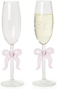 Two's Company Pink Bow Champagne Glass, 9-Ounce, Glass | Amazon (US)
