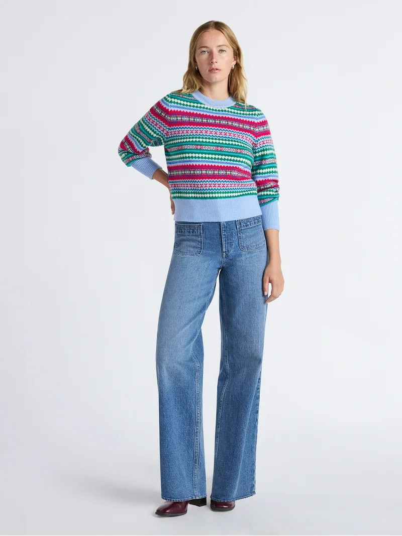 Free Assembly Women's and Women’s Plus Fair Isle Pullover Sweater with Tall Cuffs, Midweight, S... | Walmart (US)