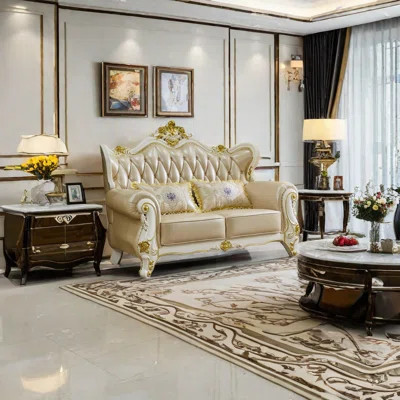 European Simple Light Luxury Sofa 69.2'' Genuine Leather Rolled Arm Loveseat | Wayfair North America