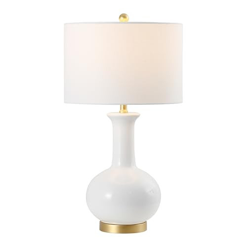 JONATHAN Y 27" White/Gold Ceramic Table Lamp for Living Room Bedroom, Modern Transitional Nightstand Lamp with White Linen Drum Shade, LED Bulb Included JYL6208A | Amazon (US)
